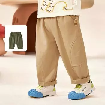 Весна и осень Новые детские свободные универсальные повседневные тканые брюки 73cm хаки