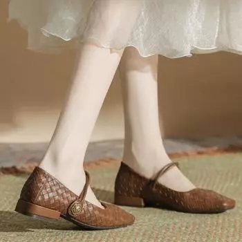 Весна и осень, новые дышащие туфли Мэри Джейн с квадратным носком, женские туфли с неглубоким носком, с узором в ретро-клетку, короткие, на толстом каблуке, одинарные туфли 35 чёрный