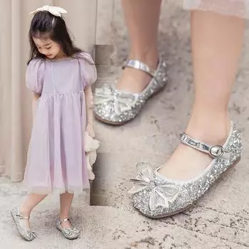 Весна и осень Новые кожаные туфли для девочек со стразами в корейском стиле с бантом и блестящими кристаллами для девочек-принцесс 26 золотой