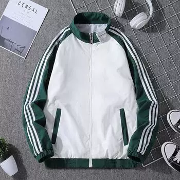Весна и осень новые куртки мужские стоячий воротник тренчкот верх зеленые полосы все спортивные повседневные пальто тренд M