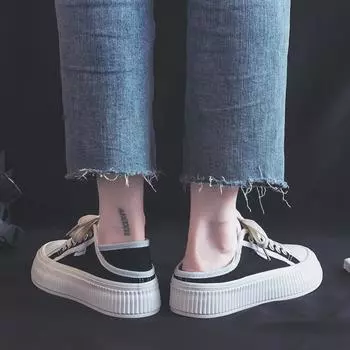 Весна и осень Новые маленькие белые туфли женские Step on The Heel Two Wear женские туфли на платформе студенческие парусиновые туфли на одну ногу полутапочки женские 35 белый