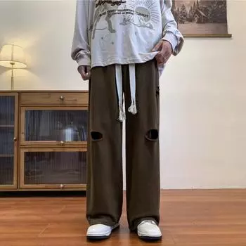 Весна и осень новые модные американские хип-хоп спортивные штаны для улицы High Street Y2k однотонные свободные повседневные спортивные штаны для мужчин 3XL кофейный
