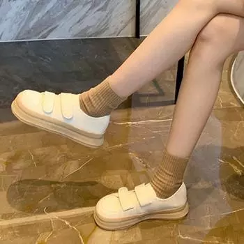 Весна и осень Новые модные и удобные повседневные туфли на липучках белого цвета с толстой подошвой 35