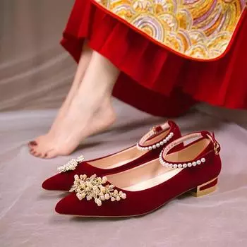 Весна и осень Новые модные классические туфли на высоком каблуке с острым толстым каблуком и неглубоким носком Банкетные свадебные туфли-лодочки Свадебная обувь 34