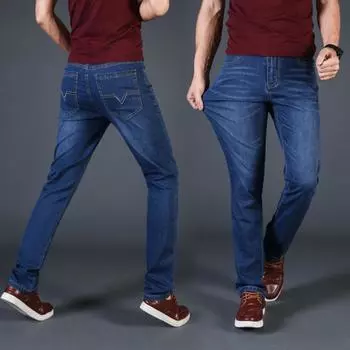 Весна и осень новые модные мужские джинсы классические эластичные прямые трубчатые легкие деловые мужские джинсы 36