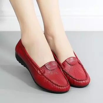 Весна и осень, новые мягкие кожаные повседневные кожаные туфли для мам, туфли на плоской подошве, мягкая нескользящая подошва, туфли Doudou для среднего и пожилого возраста, удобные 36