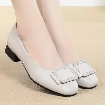 Весна и осень, новые мягкие удобные легкие нескользящие туфли на толстом каблуке средней высоты, однотонные женские туфли-лодочки