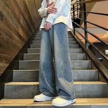 Весна и осень Новые мужские американские джинсы в стиле ретро со звездным узором свободные прямые джинсы M чёрный