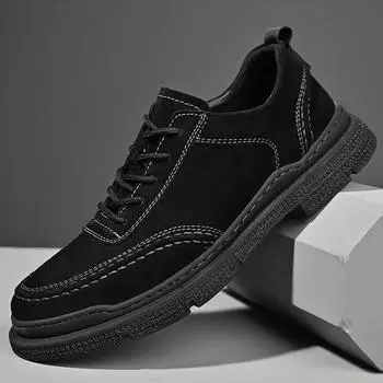Весна и осень Новые мужские деловые ретро туфли с круглым носком Повседневная модная кожаная обувь на шнуровке Молодежная трендовая обувь 38
