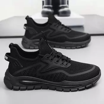 Весна и осень Новые мужские кроссовки Flying Weaving Mesh Дышащие модные универсальные уличные трендовые повседневные спортивные кроссовки 39 чёрный