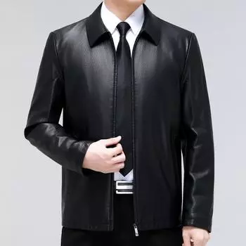 Весна и осень Новые мужские куртки из натуральной кожи из овчины Деловые повседневные мужские куртки со стоячим воротником и бархатной кожей для мужчин среднего возраста 170