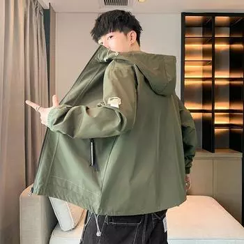 Весна и осень Новые мужские куртки Тонкие куртки Мужские куртки Однотонные с капюшоном Повседневные топы Спортивные модные M