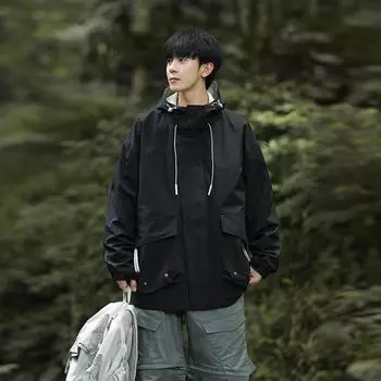 Весна и осень Новые мужские однотонные куртки с капюшоном в корейском стиле Модные пары Знаменитости из Интернета В том же стиле Стильные и универсальные куртки S