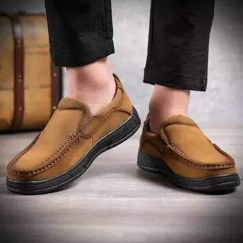 Весна и осень Новые мужские повседневные кожаные туфли из натуральной кожи крупного рогатого скота с одной педалью 38