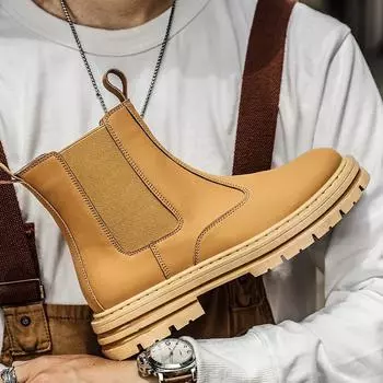 Весна и осень новые мужские повседневные водонепроницаемые кожаные ботинки до щиколотки модные мужские желтые ботинки на платформе размер 39-44 39