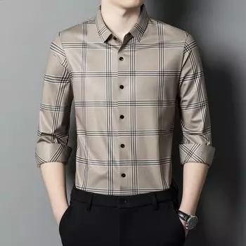 Весна и осень Новые мужские рубашки для молодежи и среднего возраста Модные повседневные тонкие прямые рубашки для мужчин M жёлтый