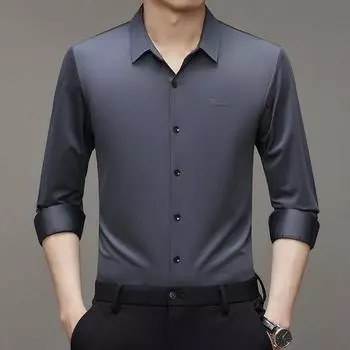 Весна и осень Новые мужские рубашки с длинными рукавами для молодых и мужчин среднего возраста с лацканами Бесшовные модные повседневные рубашки с длинными рукавами M