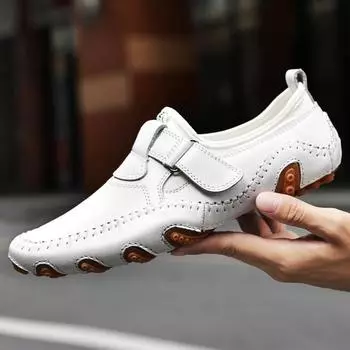 Весна и осень Новые мужские туфли British Wind Shoes больших размеров из натуральной кожи, дышащие, повседневные кожаные туфли с мягкой подошвой, мокасины 38 белый