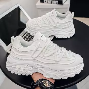 Весна и осень новые мужские туфли модный бренд молодежные спортивные кроссовки повседневные толстые подошвы увеличивающие рост маленькие белые туфли для доски белый папа прилив 39 белый