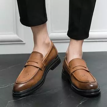 Весна и осень, новые мужские туфли с низким верхом, деловые, повседневные, модные, корейская версия тренда, однопедальные, остроносые, кожаные туфли Brock для мужчин 38