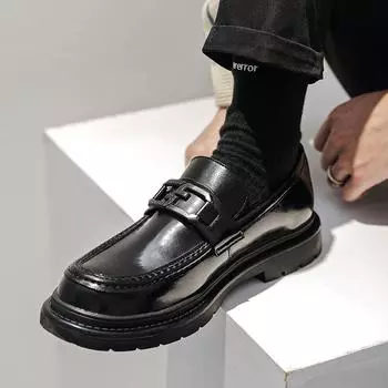 Весна и осень новые одинарные туфли мужские корейская версия британского стиля большого размера черные туфли на платформе маленькие кожаные туфли 45 46 мужские туфли 38 чёрный