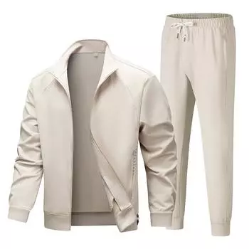 Весна и осень новые однотонные повседневные брюки модный костюм мужской модный воротник-стойка кардиган топ мужская одежда M абрикосовый