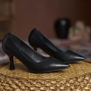 Весна и осень Новые остроносые туфли на шпильках Рабочая обувь Профессиональные туфли для работы Универсальная женская обувь 34 чёрный
