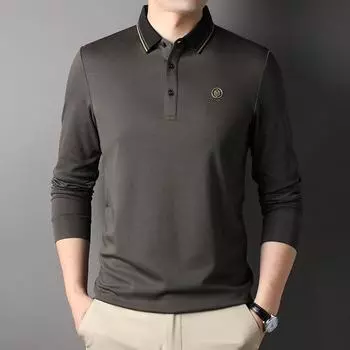 Весна и осень Новые повседневные модные мужские футболки с длинными рукавами для молодежи и среднего возраста Мужские рубашки поло M