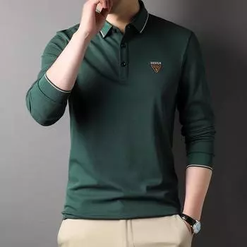 Весна и осень Новые повседневные мужские свободные однотонные топы для молодежи и среднего возраста Мужские рубашки поло M