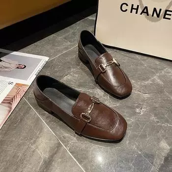 Весна и осень Новые резиновые туфли с мягкой подошвой и квадратным каблуком в британском стиле для мам. Кожаные туфли большого размера для работы. 35 бежевый