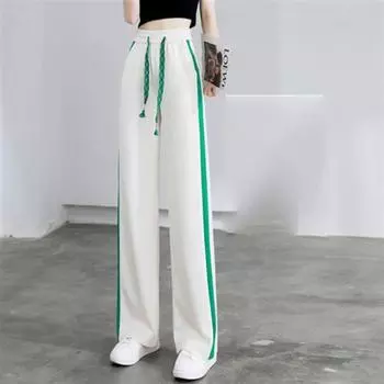 Весна и осень Новые широкие брюки женские с подвеской Sense Ранняя осень повседневные спортивные брюки свободные с высокой талией маленькие прямые брюки для мытья полов S зелёный