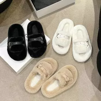 Весна и осень, новые тапочки на толстой подошве, удобные для дома, пряжка для ремня Mao Mao, модные и универсальные, женские тапочки Mao Mao 35 хаки