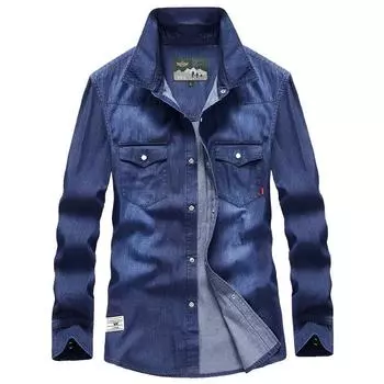 Весна и осень Новые трендовые повседневные мужские джинсовые рубашки Мужские рубашки Мужские рабочие рубашки S