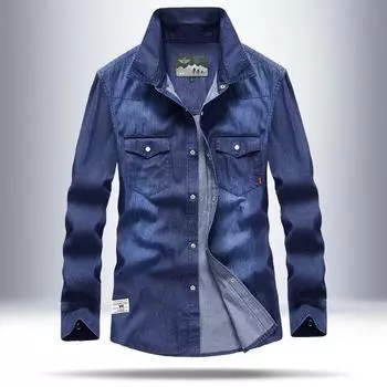 Весна и осень Новые трендовые повседневные мужские джинсовые рубашки Мужские рубашки Мужские рабочие рубашки S