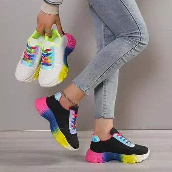Весна и осень новые туфли на каблуке с уклоном импортные товары большого размера хит продаж спортивные туфли с радужной подошвой папы обувь для бега женская обувь 35 белый