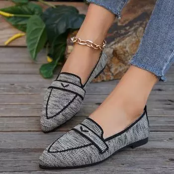 Весна и осень, новые туфли на плоской подошве с плетением Fly 2024 года, остроносые туфли большого размера, повседневные лоферы, женская обувь Doudou 36 красный