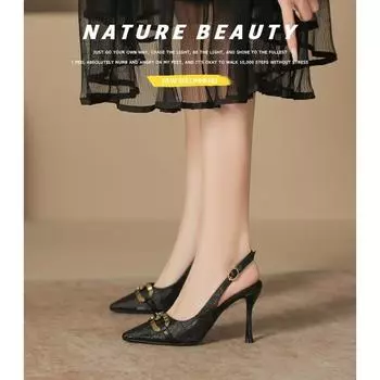 Весна и осень Новые универсальные туфли на высоком каблуке с французским острым носком и шпилькой, большие размеры, с широким задником, пустые, с одной пряжкой, женские туфли 34 чёрный
