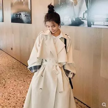 Весна и осень Новые ветровки больших размеров для полных женщин Мм Длинные свободные топы выше колена для полных девушек Свободные пальто для женщин S чёрный