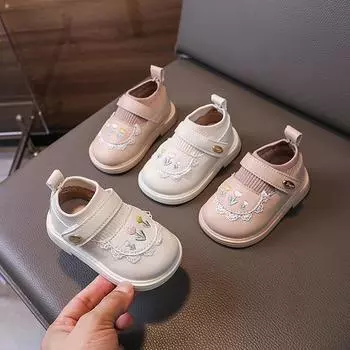 Весна и осень, новые вышитые детские туфли-одиночки, мягкая подошва, детские туфли принцессы во французском стиле, универсальные, маленькие кожаные туфли 16 белый