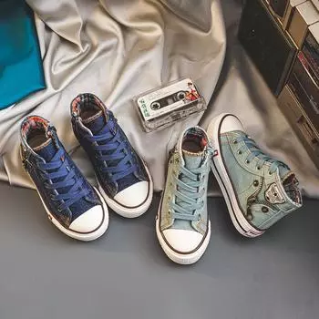 Весна и осень Новые высокие детские туфли Кроссовки Детские туфли для малышей Ковбойские парусиновые туфли Spot 25 темно-синий