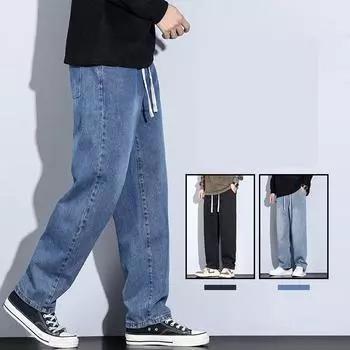 Весна и осень новые высококачественные плюшевые джинсы для мужчин прямые облегающие эластичные толстые повседневные брюки осенние и зимние мужские брюки M