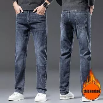 Весна и осень новые высококачественные плюшевые джинсы для мужчин прямые облегающие эластичные толстые повседневные брюки осенние и зимние мужские брюки 28
