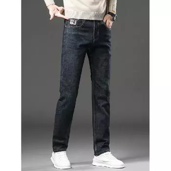 Весна и осень новые высококачественные плюшевые джинсы для мужчин прямые облегающие эластичные толстые повседневные брюки осенние и зимние мужские брюки 28