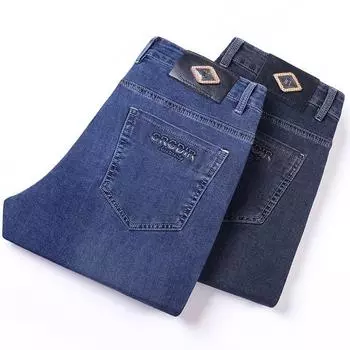 Весна и осень новые высококачественные плюшевые джинсы для мужчин прямые облегающие эластичные толстые повседневные брюки осенние и зимние мужские брюки 29 синий
