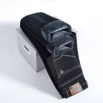 Весна и осень новые высококачественные плюшевые джинсы для мужчин прямые облегающие эластичные толстые повседневные брюки осенние и зимние мужские брюки 29