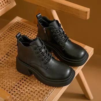 Весна и осень новые женские ботинки Martin с толстой подошвой модные круглые ретро-ботфорты со средним толстым каблуком и боковой молнией короткие ботинки для женщин 35 коричневый