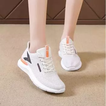 Весна и осень Новые женские кроссовки Flying Weaving Mesh для спорта и отдыха Легкие кроссовки с мягкой подошвой 35 бежевый