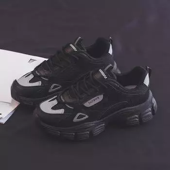 Весна и осень Новые женские нескользящие кроссовки для папы, универсальные дышащие кроссовки для студентов, повседневная обувь 35 чёрный