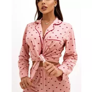 Весна и осень, новые женские пижамы, домашняя одежда, комплект для девочек-студенток, персиковые, с длинными рукавами, длинные брюки, повседневная пижама, домашняя одежда M розовый