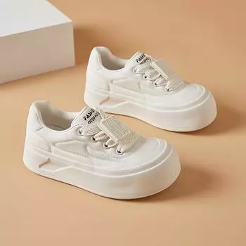 Весна и осень новые женские туфли на толстой подошве с низким верхом корейская версия трендовые маленькие белые туфли повседневная модная обувь для хлеба 35